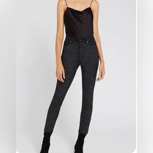 Alice + Olivia Black Sequin High Rise Skinny Jeans Size 32 Queen of the Night